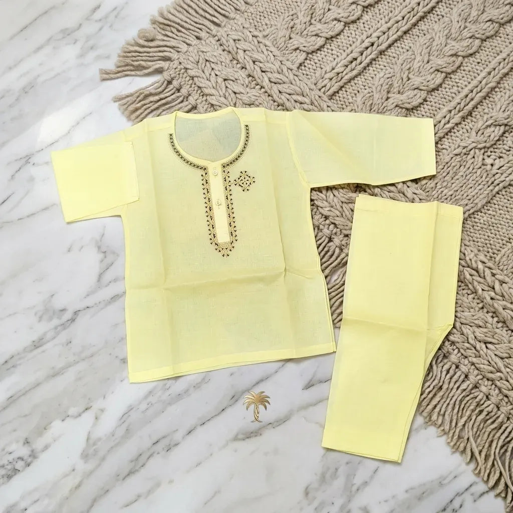 Boy's Yellow Embroidered Kurta Shalwar Set 6-12M