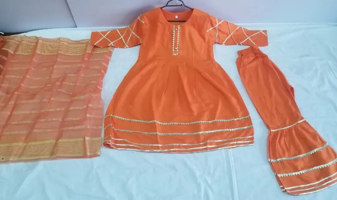 Orange Printed Kurta Pajama Set for Girls