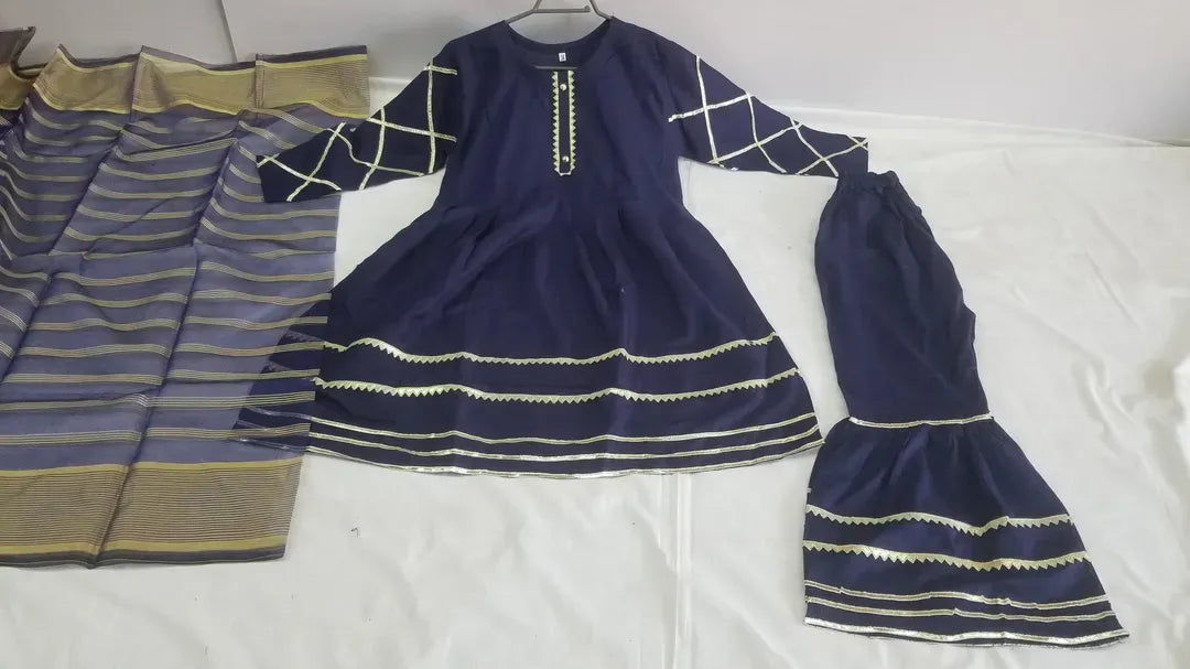 Women's Blue Embroidered Kurta Set with Printed Dupatta